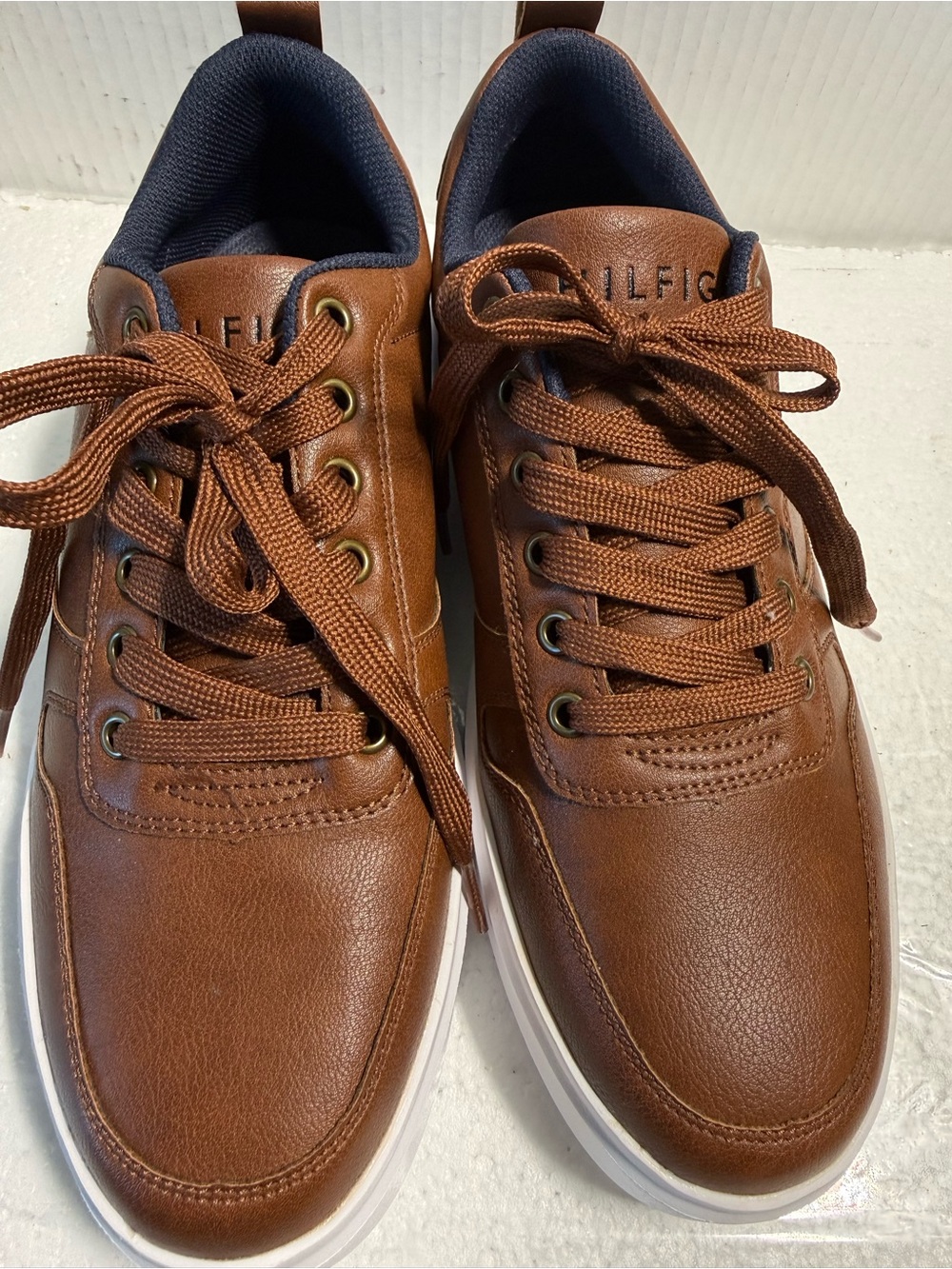Tommy Hilfiger Brown Leather-Style Low-Top Sneakers